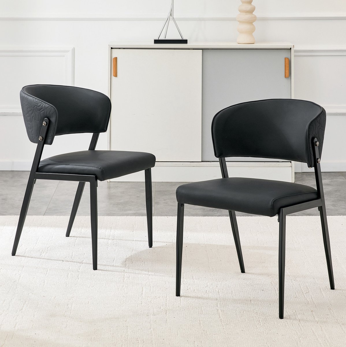 MODENUIT Eetkamerstoel - Set Van 2 - Ergonomische Rugleuning - Eetkamer En Keuken - Kunstleer - Zwart