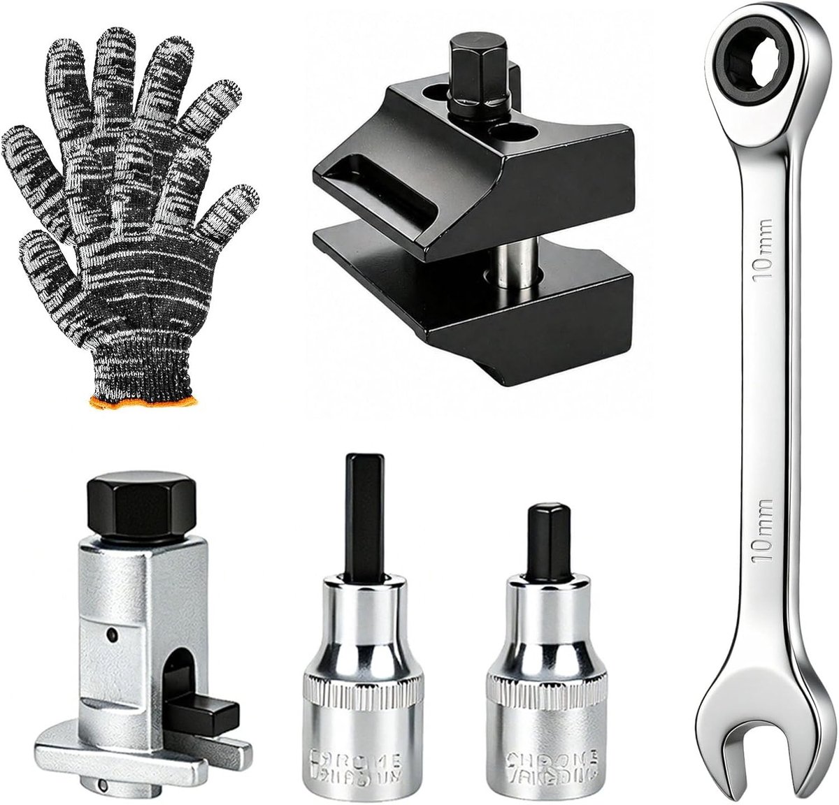 Set van 6 Dubbelzijdige Stalen Gereedschappen voor Schokdempers met Handschoenen, Ideaal voor Auto, SUV en Busjes Reparatie