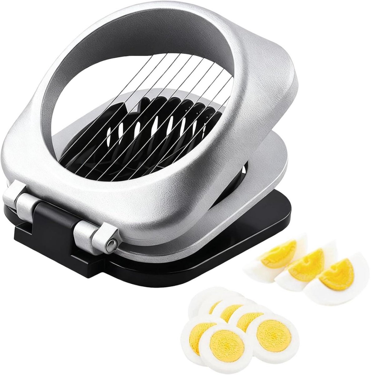 SSTRWGOOD Eiersnijder Edelstaal - 2-in-1 Eierschneider en Eierharfe - 10x8,8x3,9cm - Makkelijk te reinigen, Comfortabele grip, Licht indrukken - Geschikt voor Eieren, Mozzarella, Tomaten, Aardbeien en Zachte Groenten - RVS
