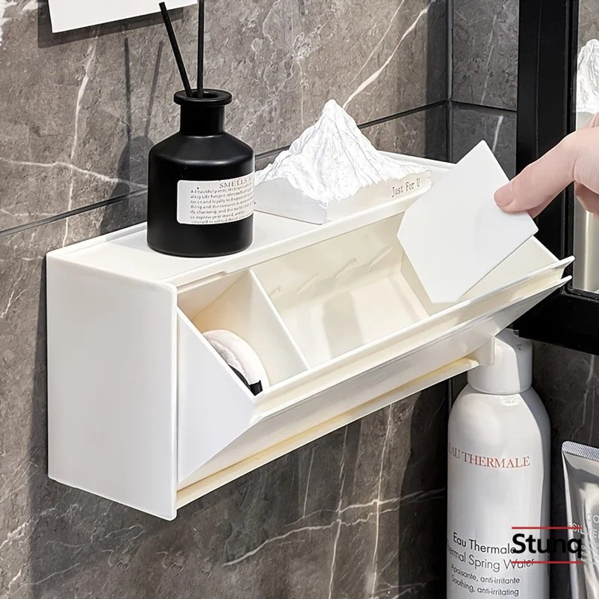Stunq® Flip-top Make-up Opbergdoos Wandmontage Wit 4 Vakken Zelfklevend