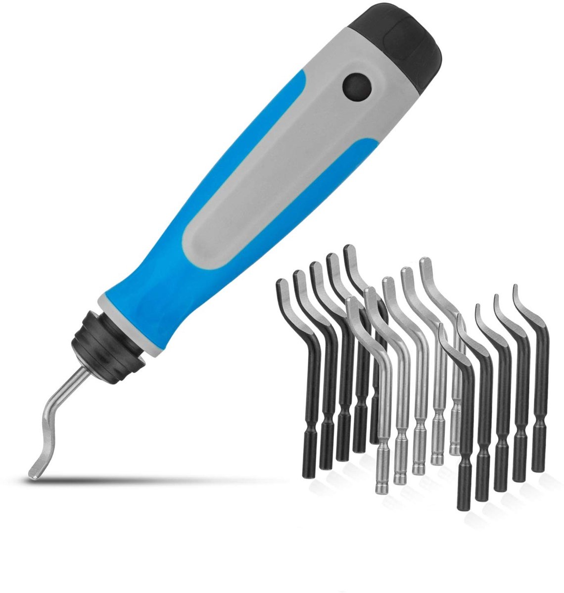 Deburrtool met verbeterd handvat + 15-delige messen set voor staal, aluminium, kunststof en harde materialen