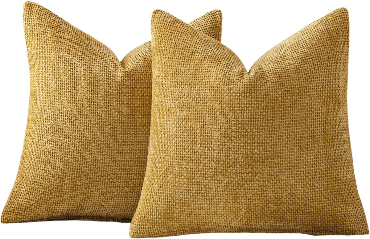 Set van 2 Kussenhoezen - Pillow Cover - Sierkussenhoezen - Chenille kussensloop - Zachte Gooi Kussenhoezen - Kussenhoes - 45x45 cm - Donkergeel