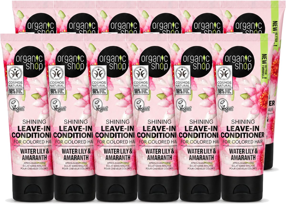 12 x Organic Shop - Shining Leave-In Conditioner Water Lily & Amaranth - 75 ml - Voordeelverpakking - 12 stuks
