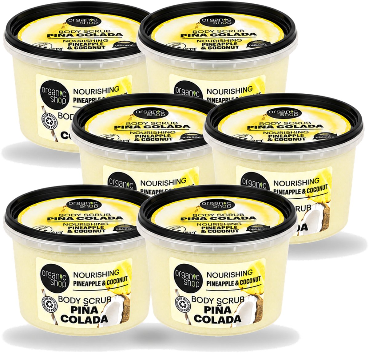 6 x Organic Shop - Body Scrub Pineapple & Coconut - Verfrissend en Voedend - 250 ml - Voordeelverpakking - 6 stuks