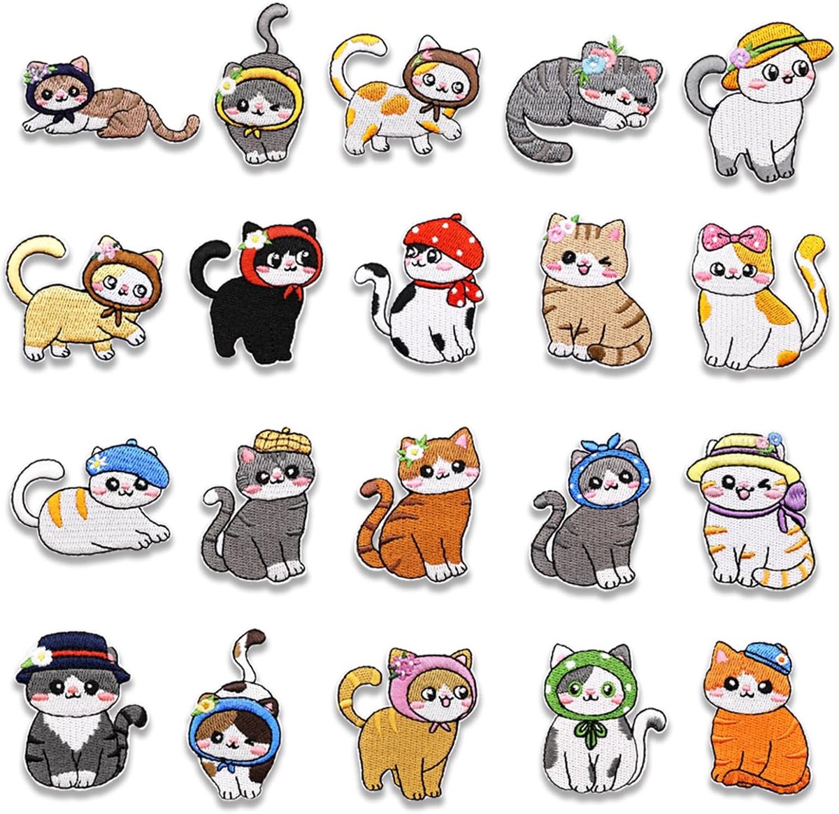 20 stuks katten opstrijkpatches, schattige kat dier strijkafbeeldingen voor kleding, opstrijkpleisters voor textiel, patches voor jas, broek, rugzak, opstrijkset