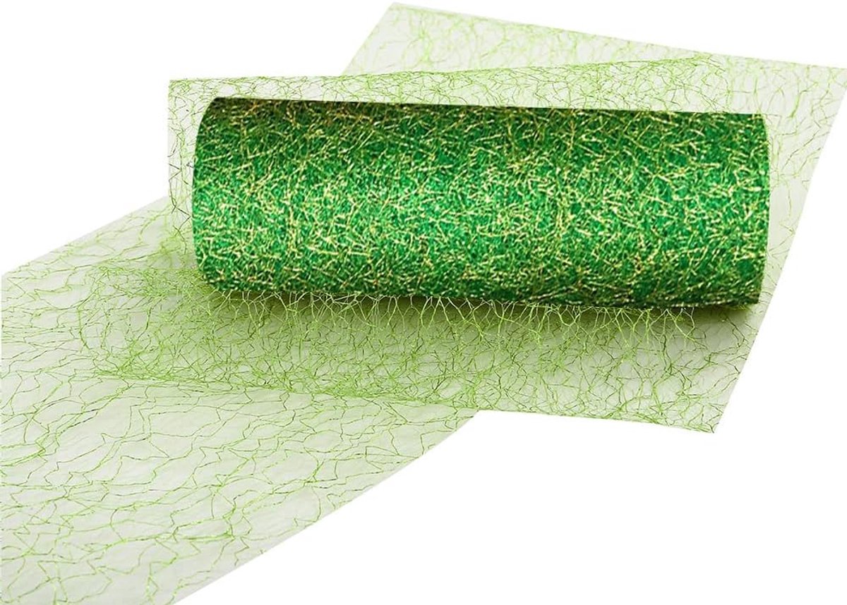Tafelloper Rol voor Kerstmis en Bruiloft - Papieren Tafelband in Goud en Zilver - Vlies Feestdecoratie (Groen, 15 x 900 cm)