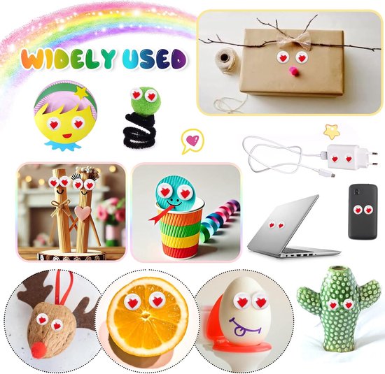 300 Stuks Zelfklevende Googly Eyes 10mm Hartvormig Rood Wit Kunststof Wiebelogen voor Scrapbooking Craft Supplies — afbeelding 5
