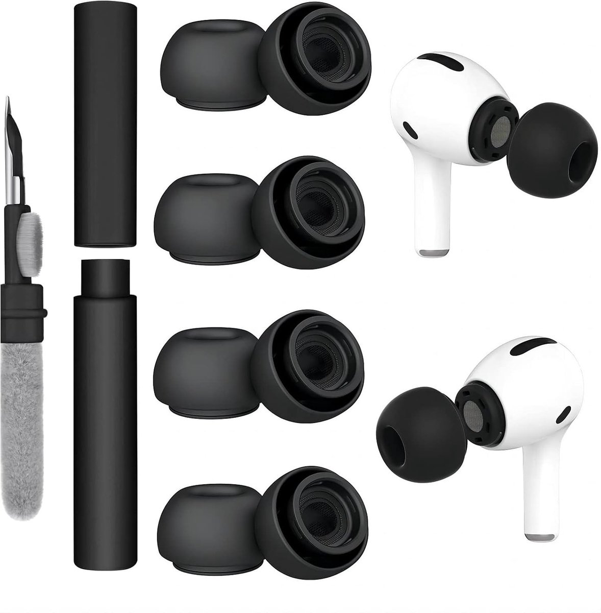 4 paar oordopjes voor AirPods en pro siliconen oordopjes en hoofdtelefoon voor AirPods Pro met 1 reinigingsstift