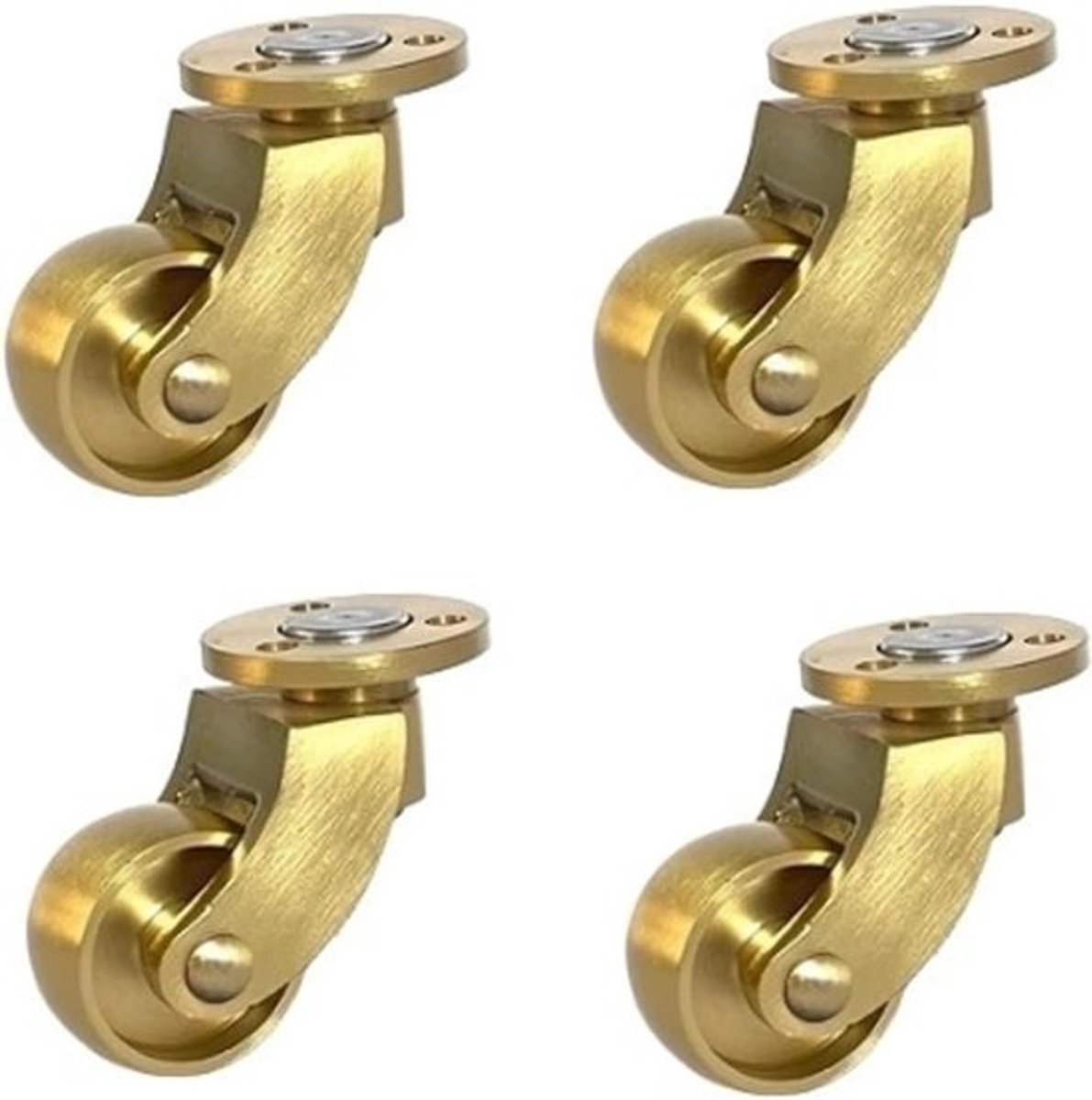 Zwenkwielen 25mm Massief Messing 360° Draaibaar - Rubberen Zwenkwielen - Meubels Ronde Wielen - 150kg Belasting met 12 Schroeven - JinLun High