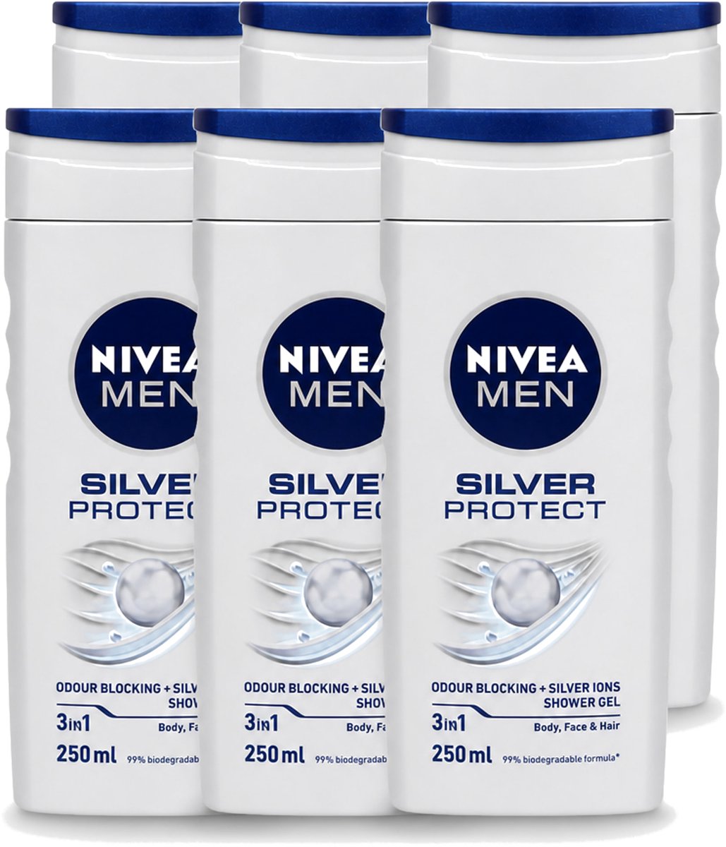 6 x Nivea Men – Douchegel – Silver Protect – 250 ml - Voordeelverpakking - 6 stuks