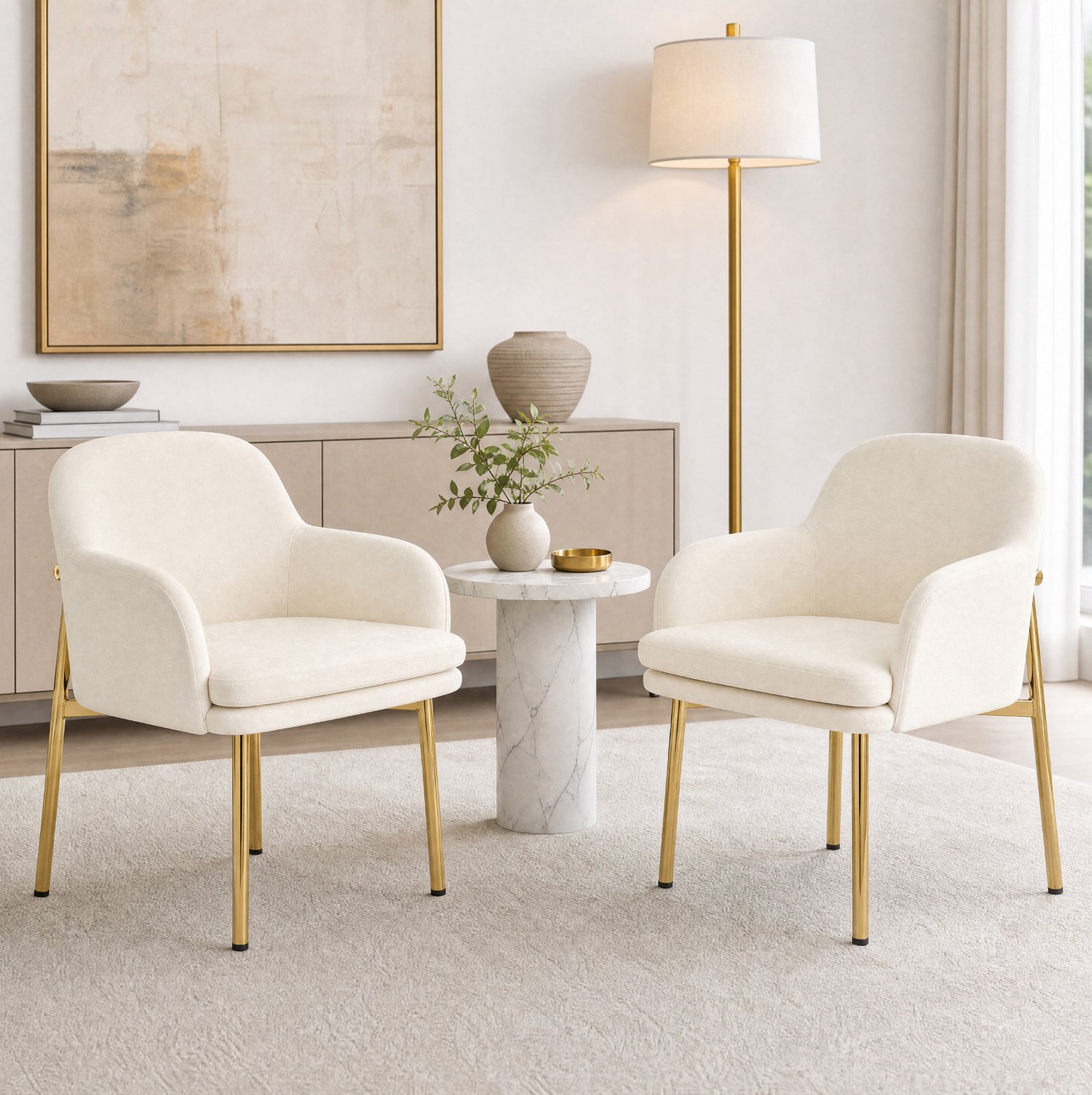 MODENUIT Eetkamerstoelen - Set Van 2 Met Armleuningen - Voor Eetkamer En Keuken - Wit - 61x59x78,5 Cm