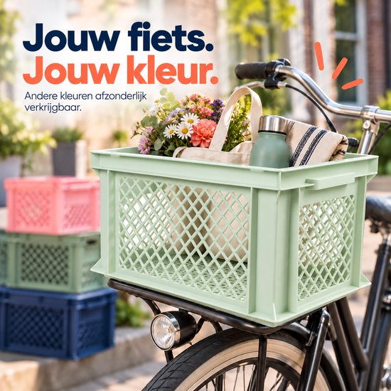 Dutch Standard Fietskrat – 26 Liter – 40 x 30 x 22 cm – Kunststof – Voor Voordrager – Groen — afbeelding 4