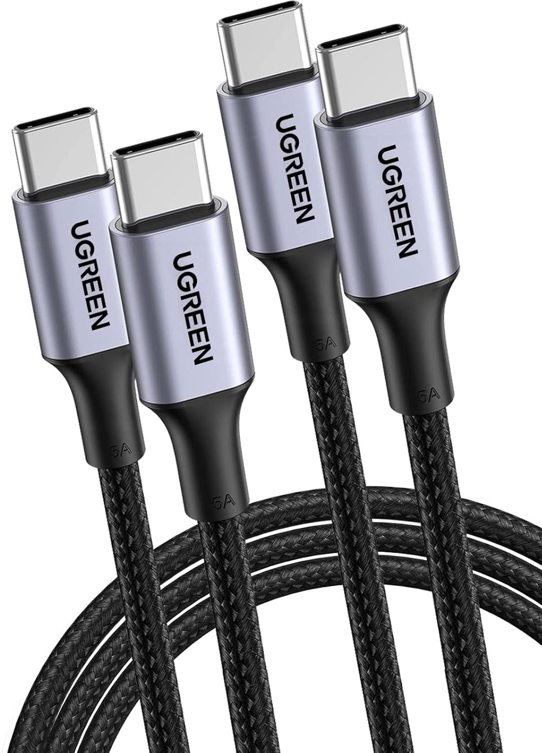 UGREEN 2-pack USB-C naar USB-C kabel 100W – 2 stuks van 1 meter – gevlochten nylon – zwart/grijs