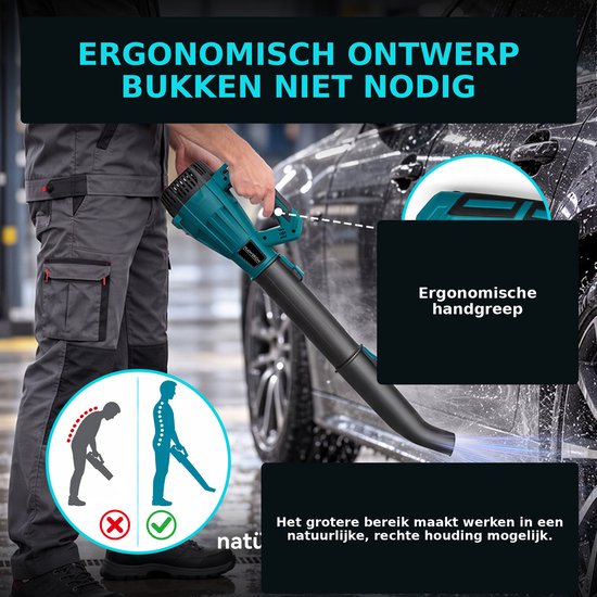 Krachtige Turbo Accublazer – 590 CFM / 165 MPH – 22.000 RPM – 6 Snelheden – Lichtgewicht Bladblazer voor Tuin, Terras en Oprit – Zonder Accu — afbeelding 4