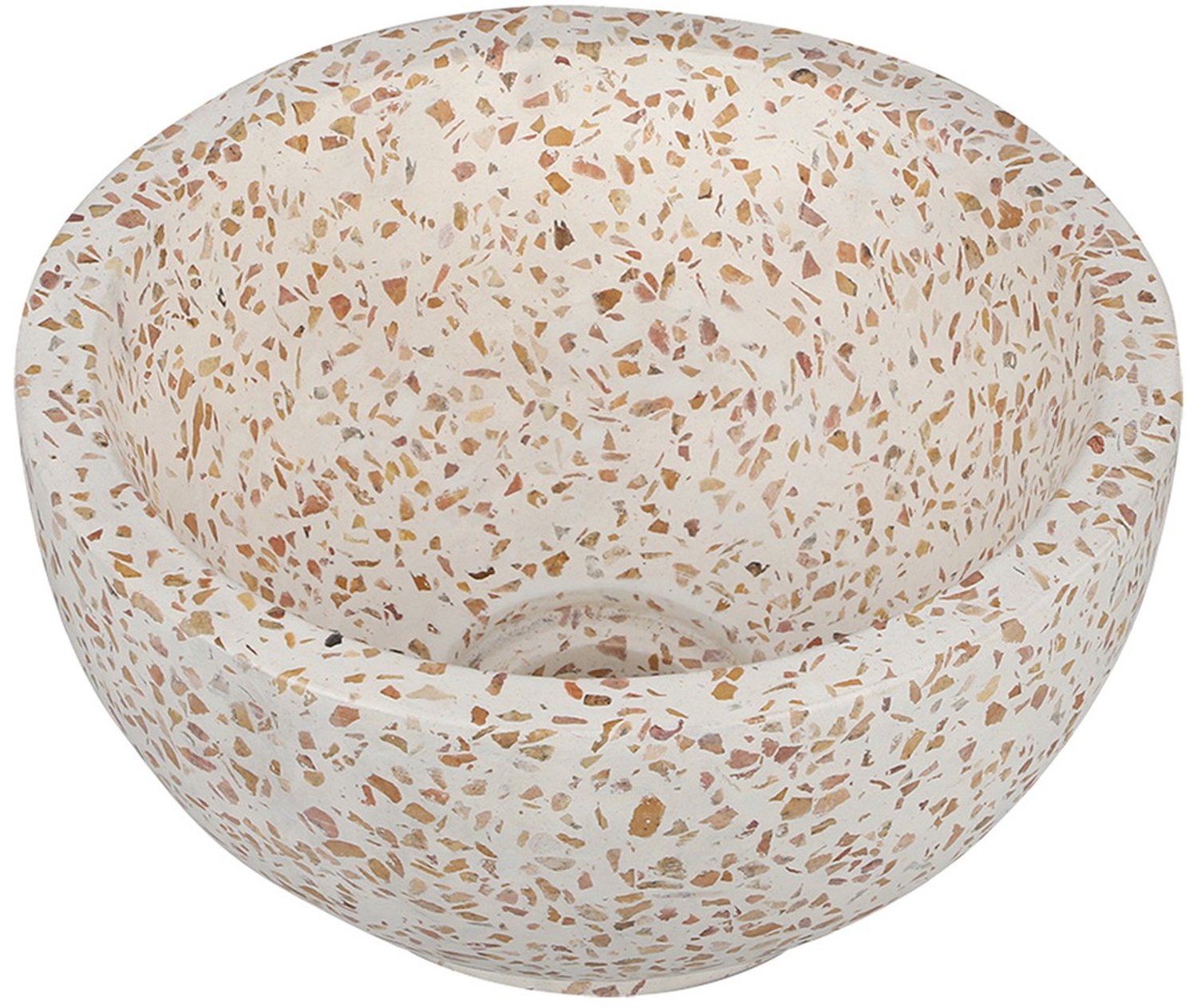 Differnz Boomer Waskom - Terrazzo Waskom met Ronde Vorm - Diameter 21 x Hoogte 12 cm - Kleur Beige - Moderne Vormgeving - Geschikt Zonder Onderbouwkast - Per 1 Stuk