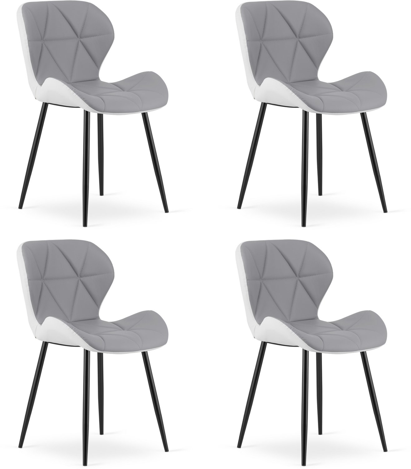 Oskar MANGO Eetkamerstoelen – Set van 4 – Grijs/Wit Kunstleer – Zwarte Metalen Poten – Comfortabele Gestoffeerde Zitting – Modern Design – Voor Woonkamer, Keuken en Eetkamer – Max. 110 kg per Stoel