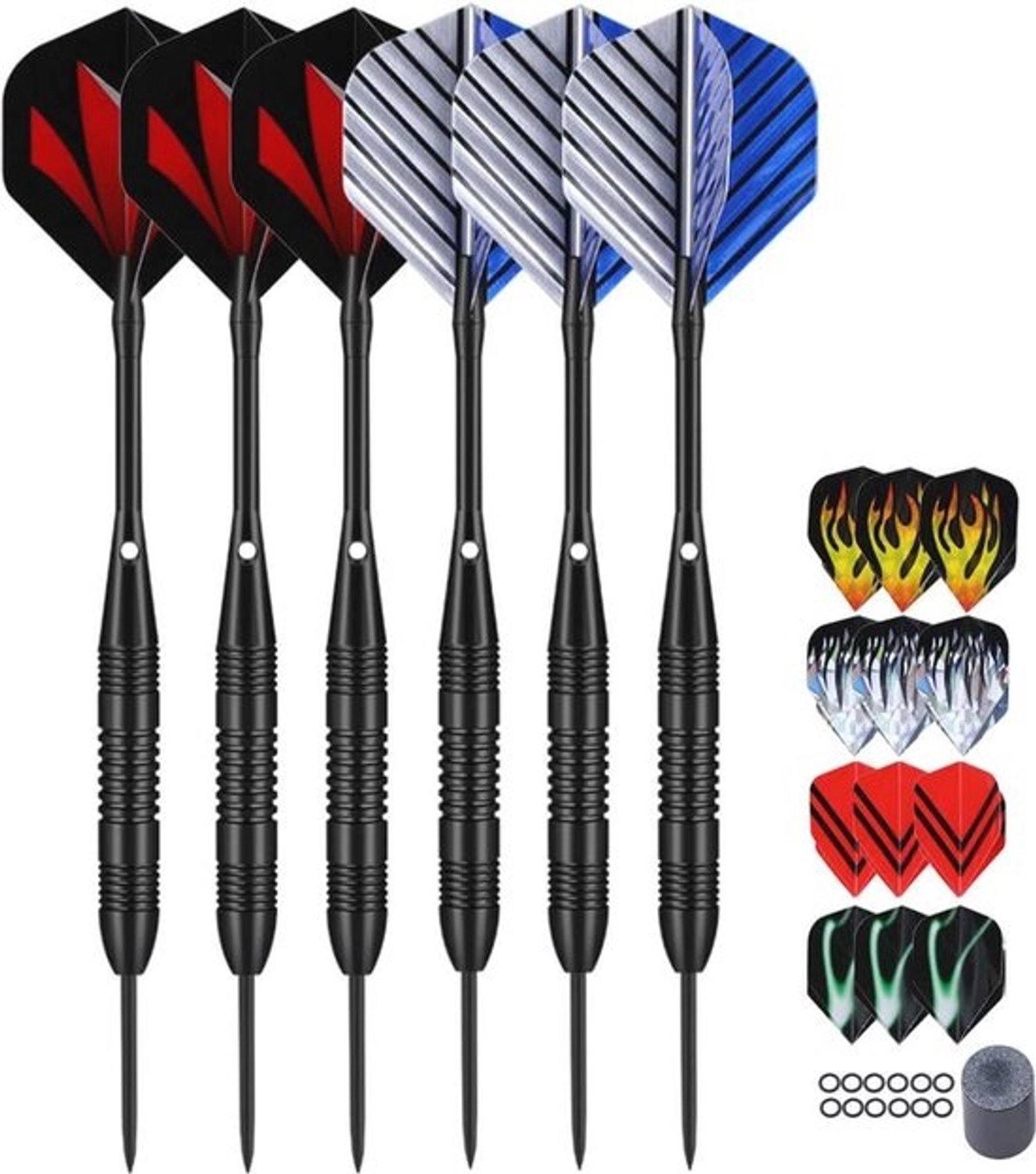 Set van 6/12 stalen dartpijlen - Aluminium schacht en accessoires - 23 gram darts voor elke speler