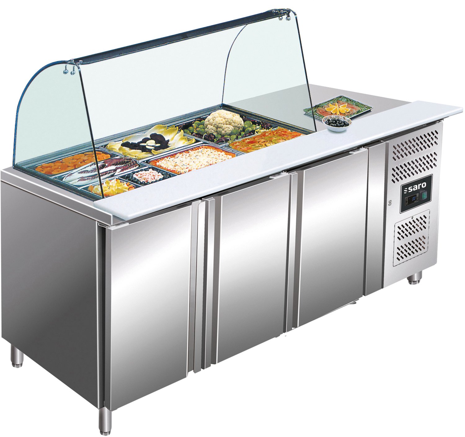 Saro Saladette met glasopstand | 3 deuren, 3x 1/1GN | Saro | 323-10715 Grijs