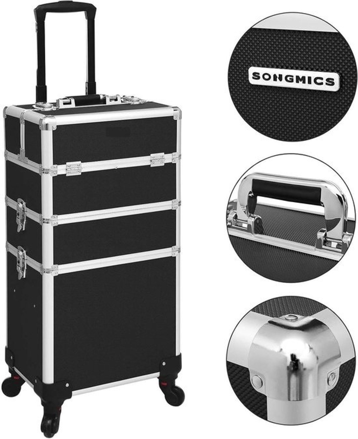 Salonwagen - Trolley voor make-up en salonbenodigdheden - Organisatie voor schoonheidssalons - Afsluitbaar, met 4 sleutels - 80 x 45 x 35 cm - Zwart