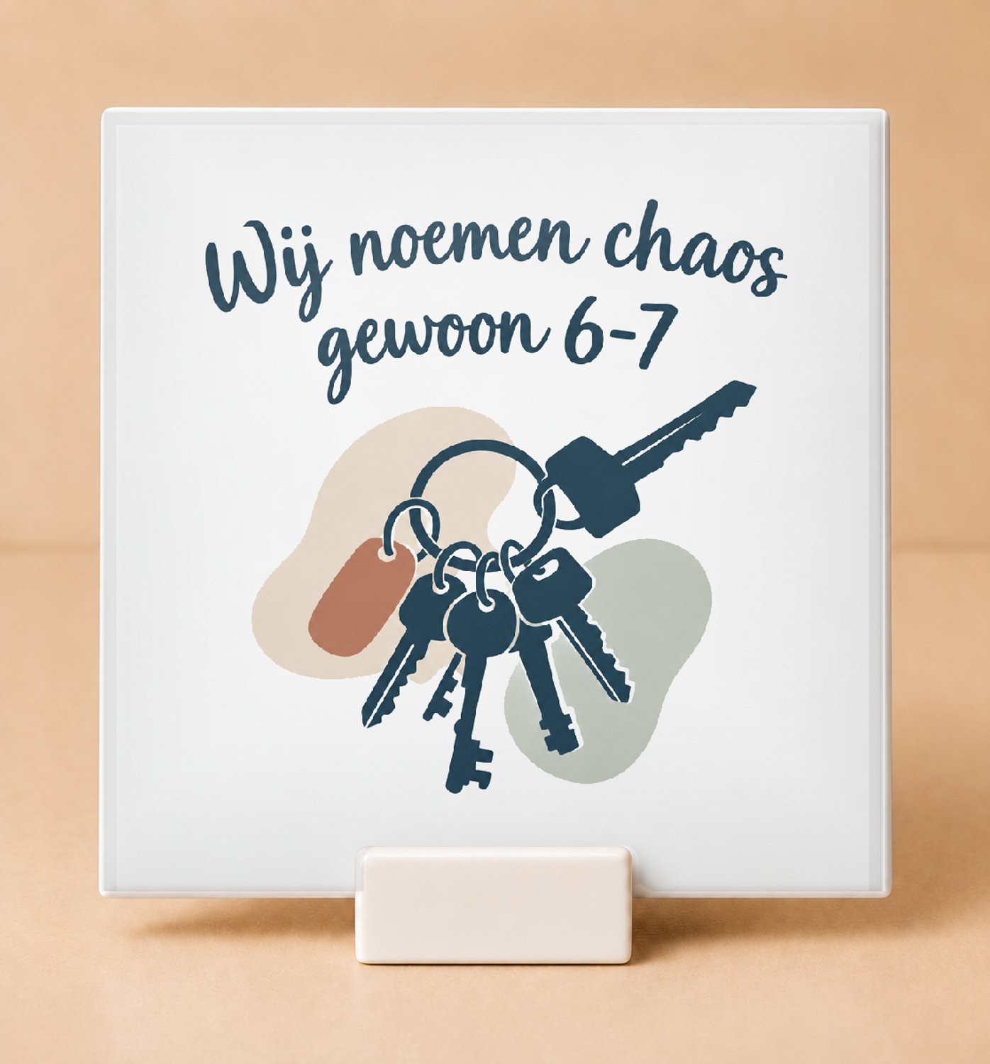 Bedruk King Sfeervolle boho Tegel 'Mijn planning is 6-7' – Orginele muurdecoratie voor chaotische planners en liefhebbers van zachte vormen - 15 x 15 cm met houder Wit
