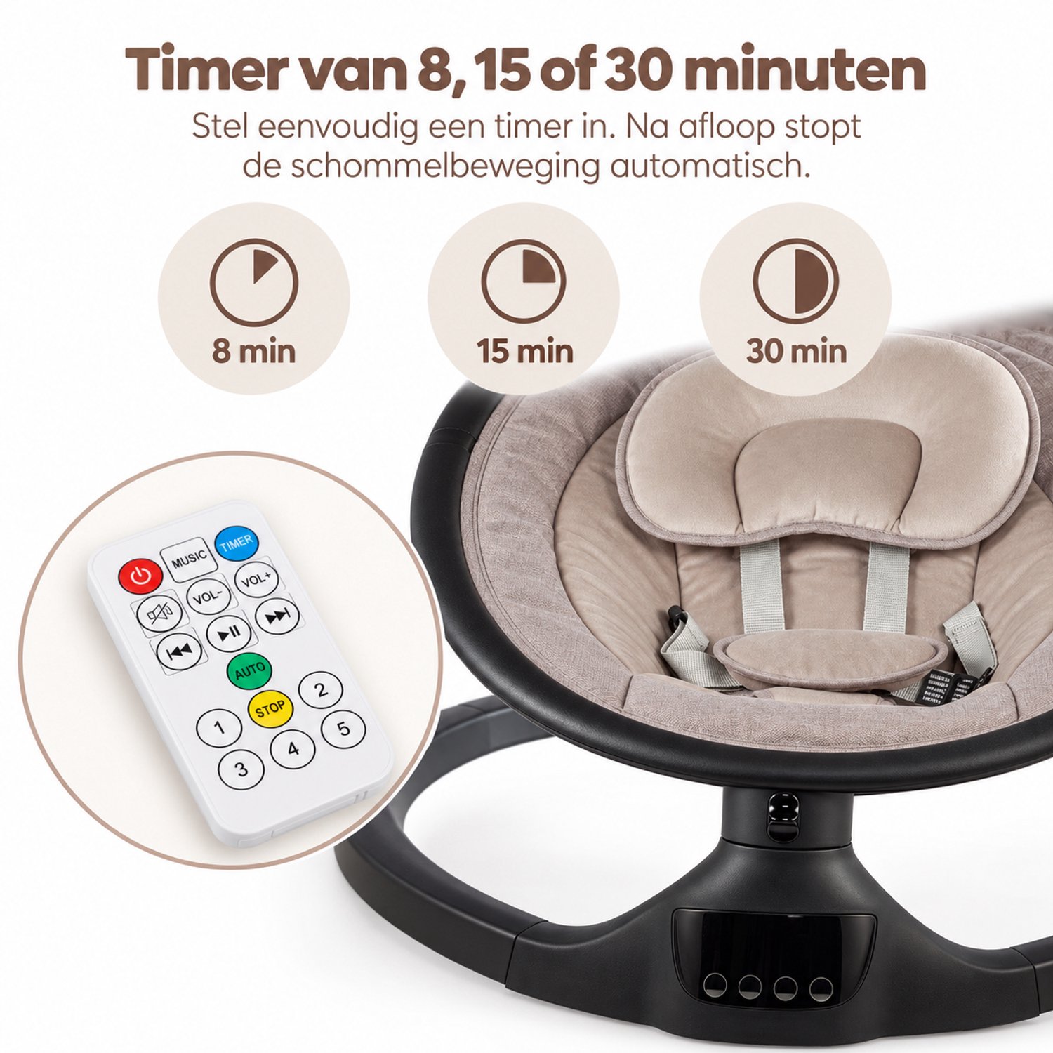 X Adventure Rocco Elektrische Wipstoel – Baby swing - Elektrische Babyschommel - Bluetooth & Afstandsbediening - Sienna thumbnail 3