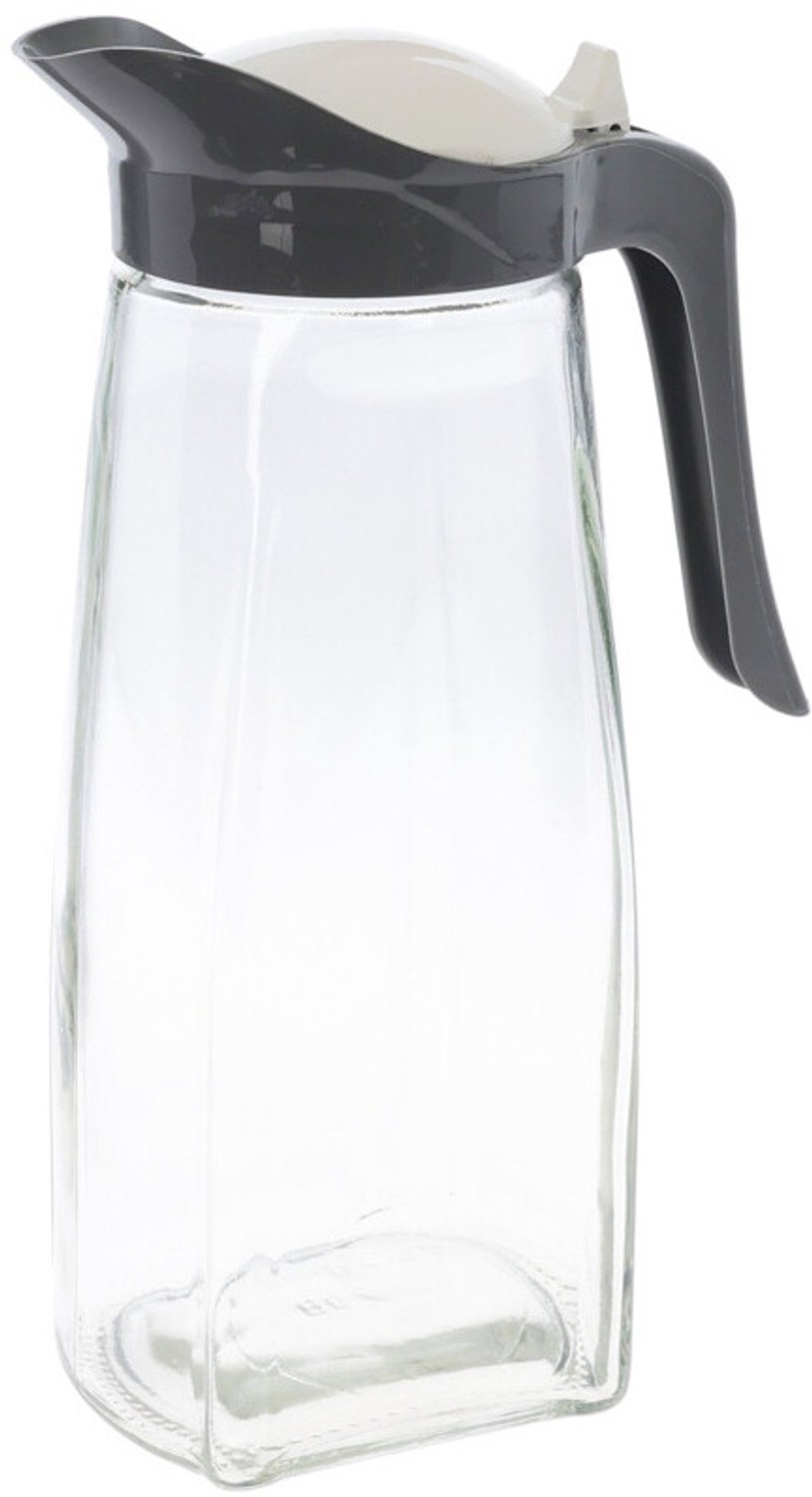 EH Excellent Houseware - Glazen kan met deksel, 1,5 l - grijs