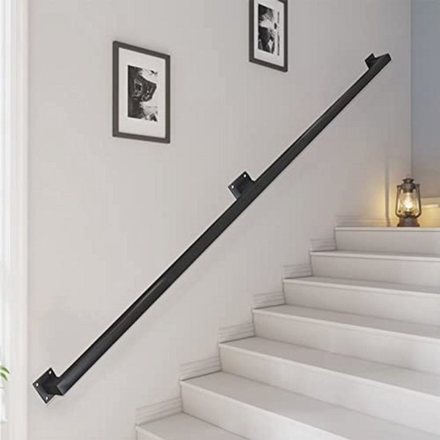 Moderne zwarte trapleuning set 30cm-600cm - metalen handgreep voor wandmontage