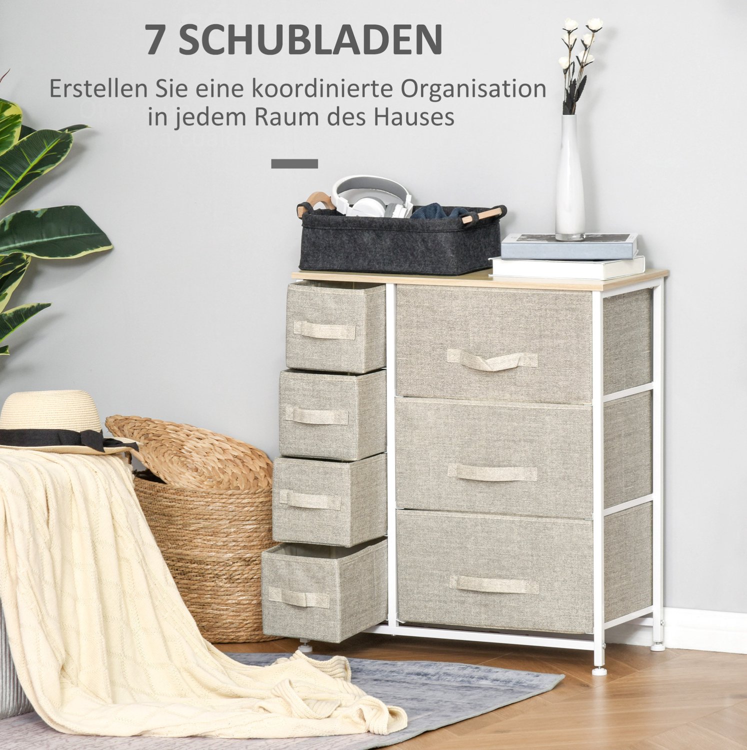 CHICFURN Ladekast - 7 lades - Opvouwbaar - Metalen frame - Lichtgrijs