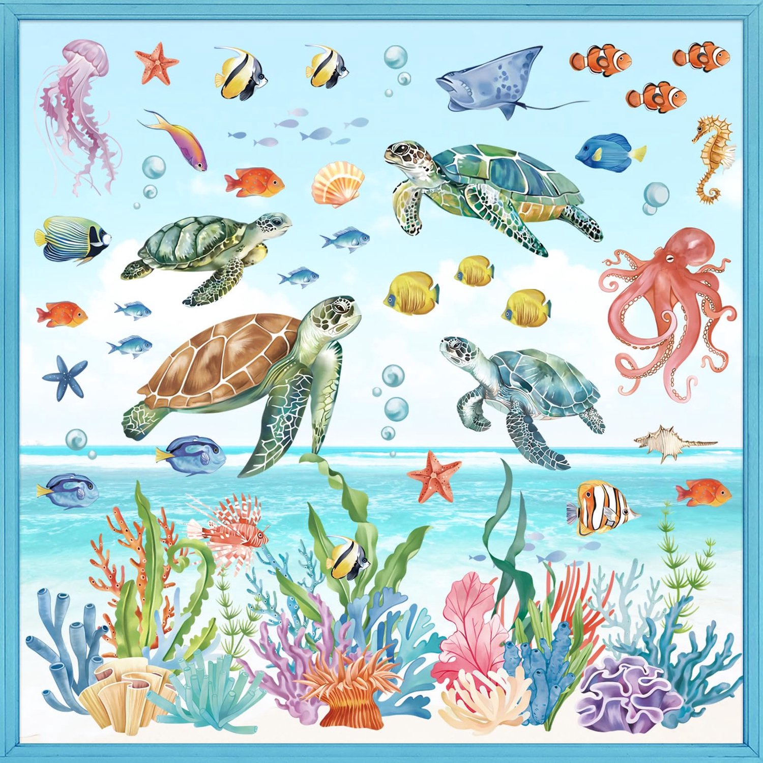 Raamstickers - Onder de zee schildpad en vis - Dubbelzijdig - Decoratief en veilig voor thuis - ServiceTopper