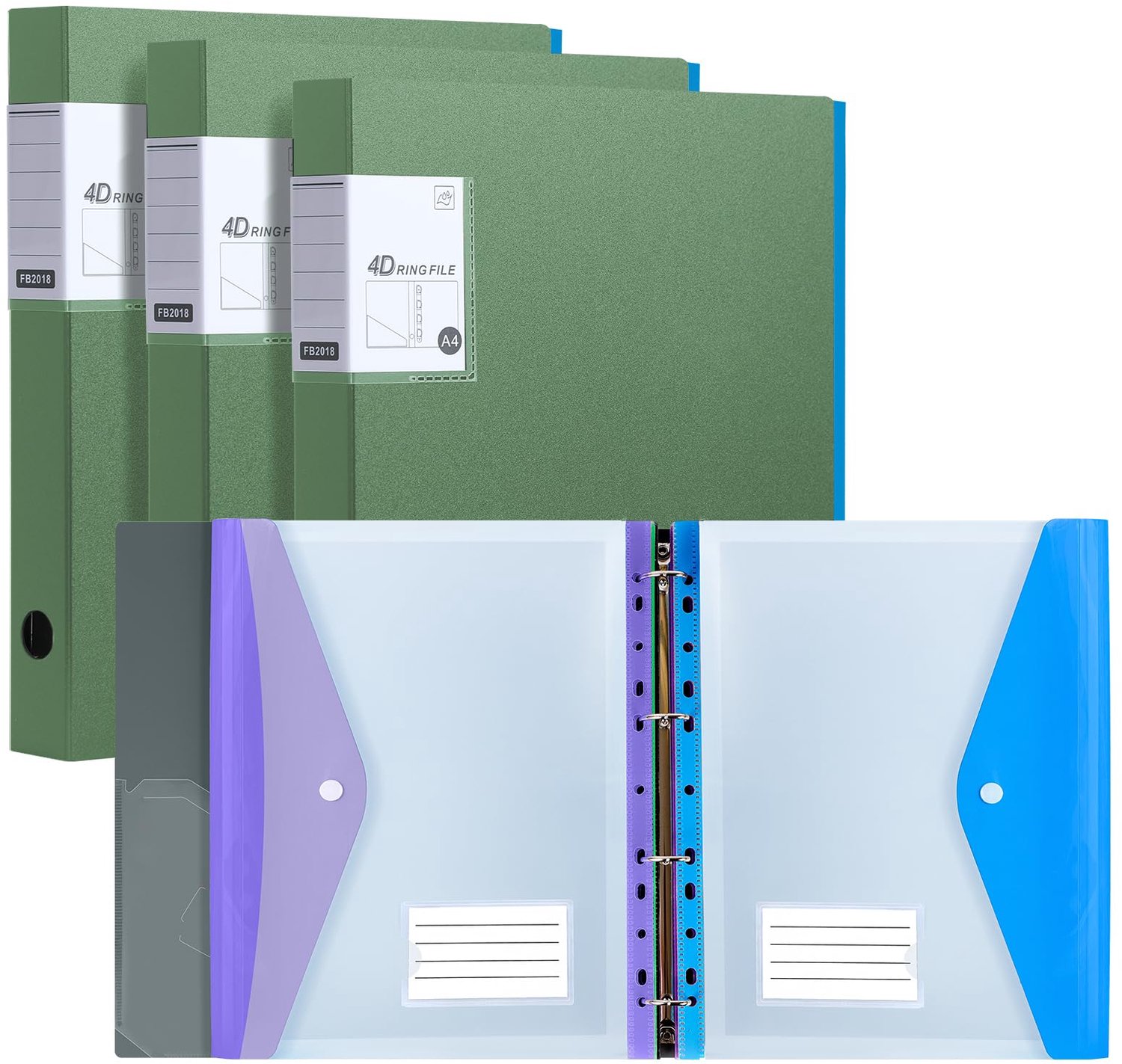 Ringmap A4 - 4 stuks - groen - met documentenhouder voor organisatie - m-winkel