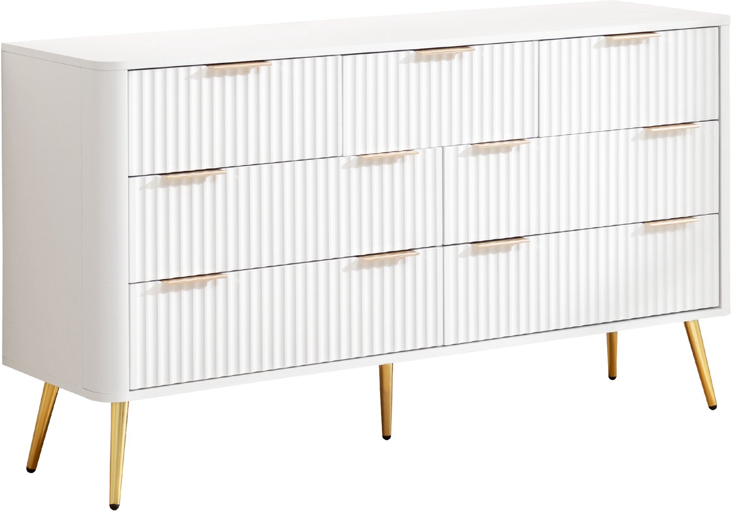 SONNENH Witte ladekast met 7 laden, soft-close-geleiders en metalen grepen - 145 x 40 x 80 cm