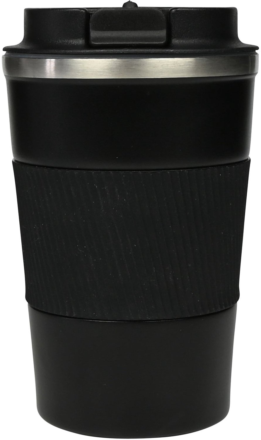Reisbeker dubbelwandig - 380 ml - RVS met siliconen grip - Zwart