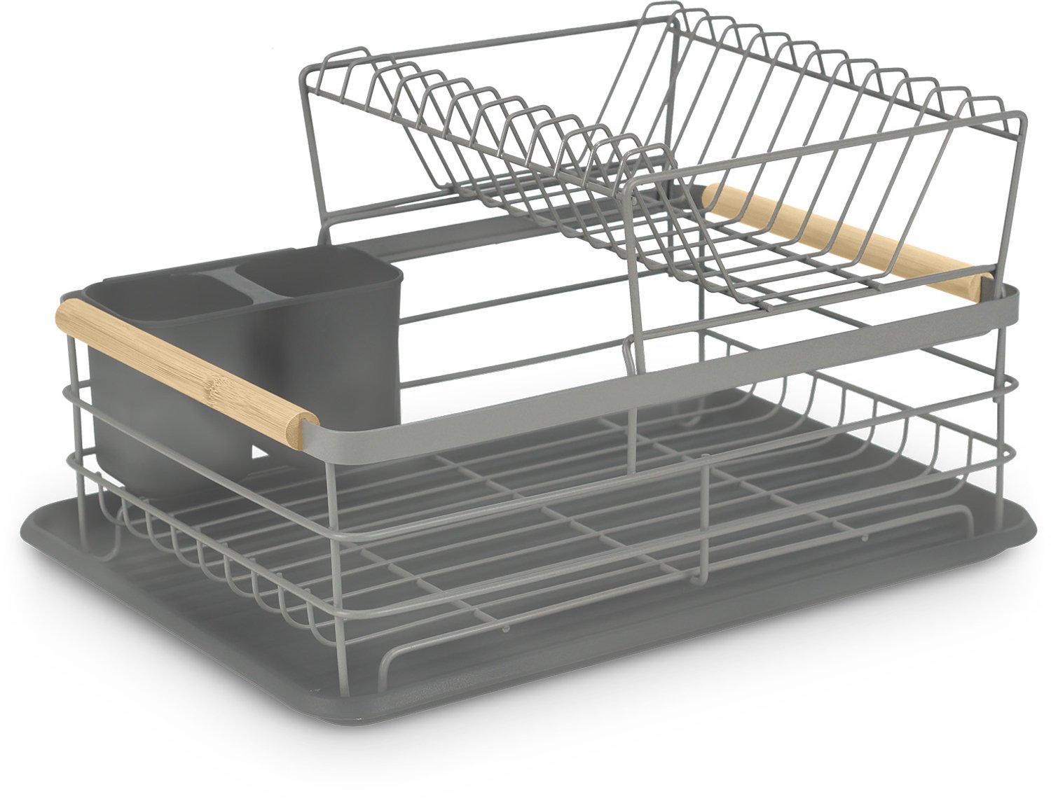 Massido MS-601 - Afdruiprek - Tweelaags - Grijs - Houten handgrepen
