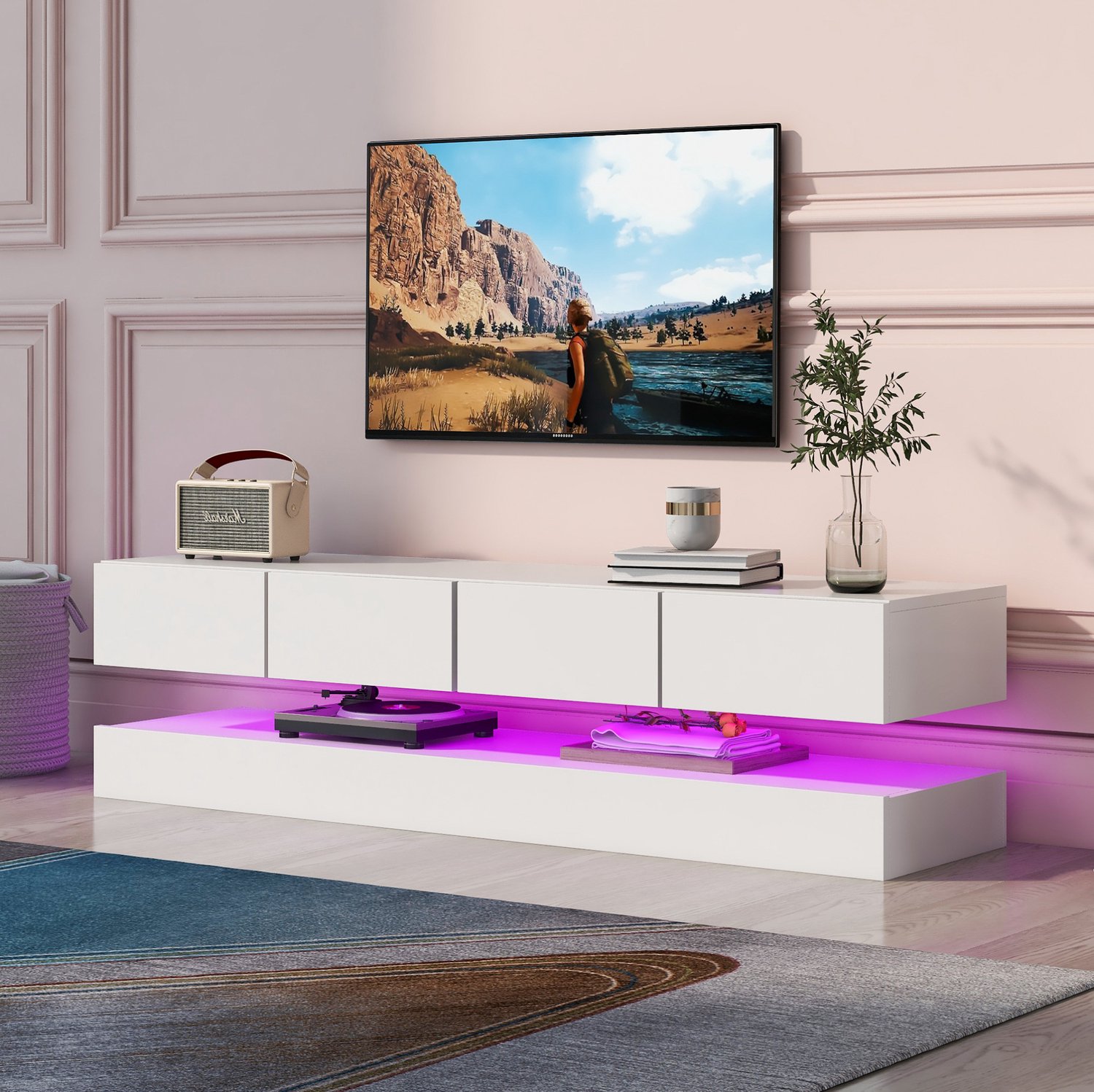 CHICFURN TV-meubel 130 cm - 4 lades - wandmontage - wit