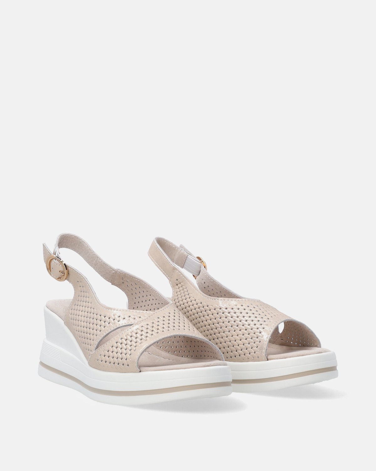 Merkloos - Gouden leren damessandalen - Sleehak - Maat 39