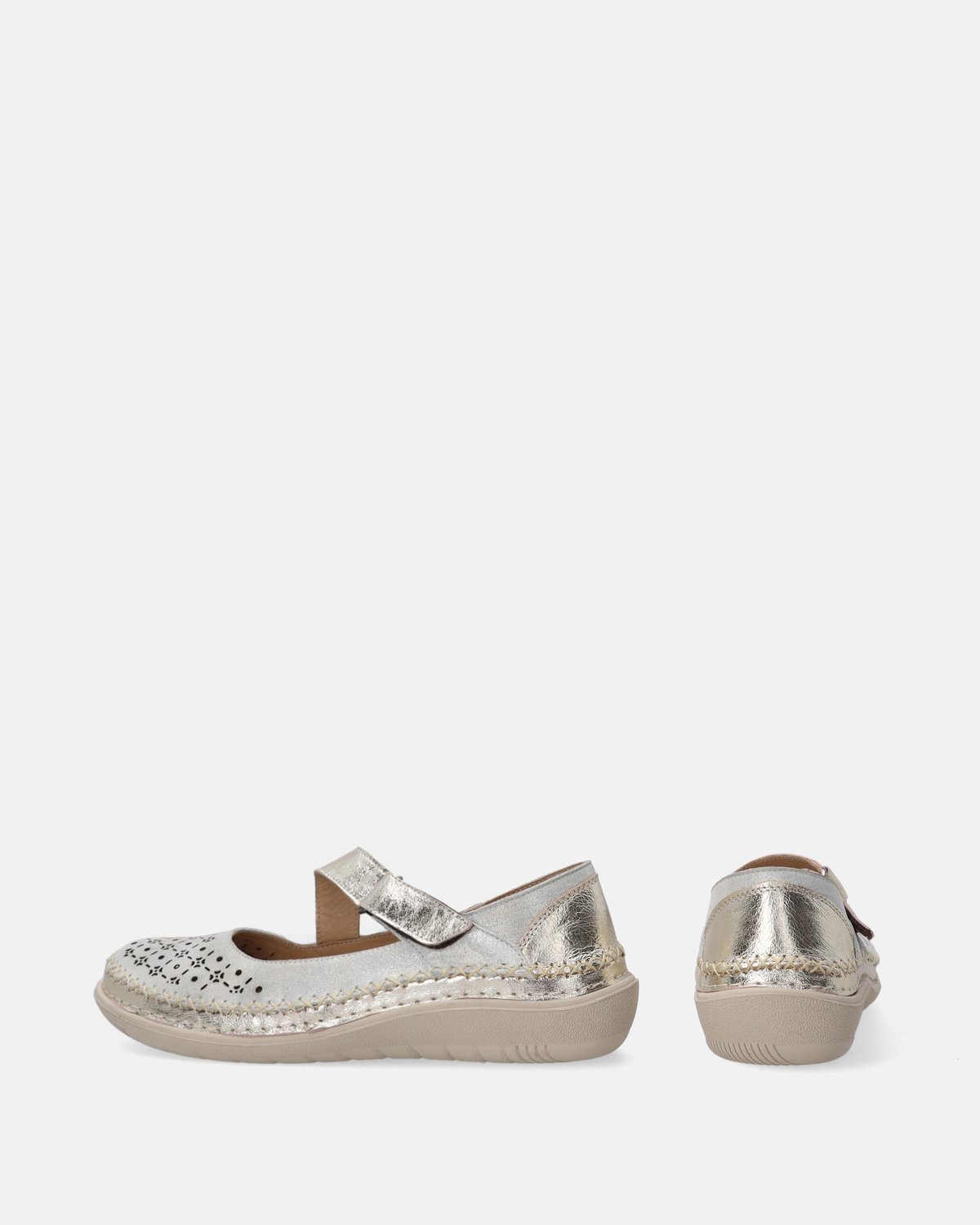 Gouden Leren Ballerina's - Klittenbandsluiting - Maat 39