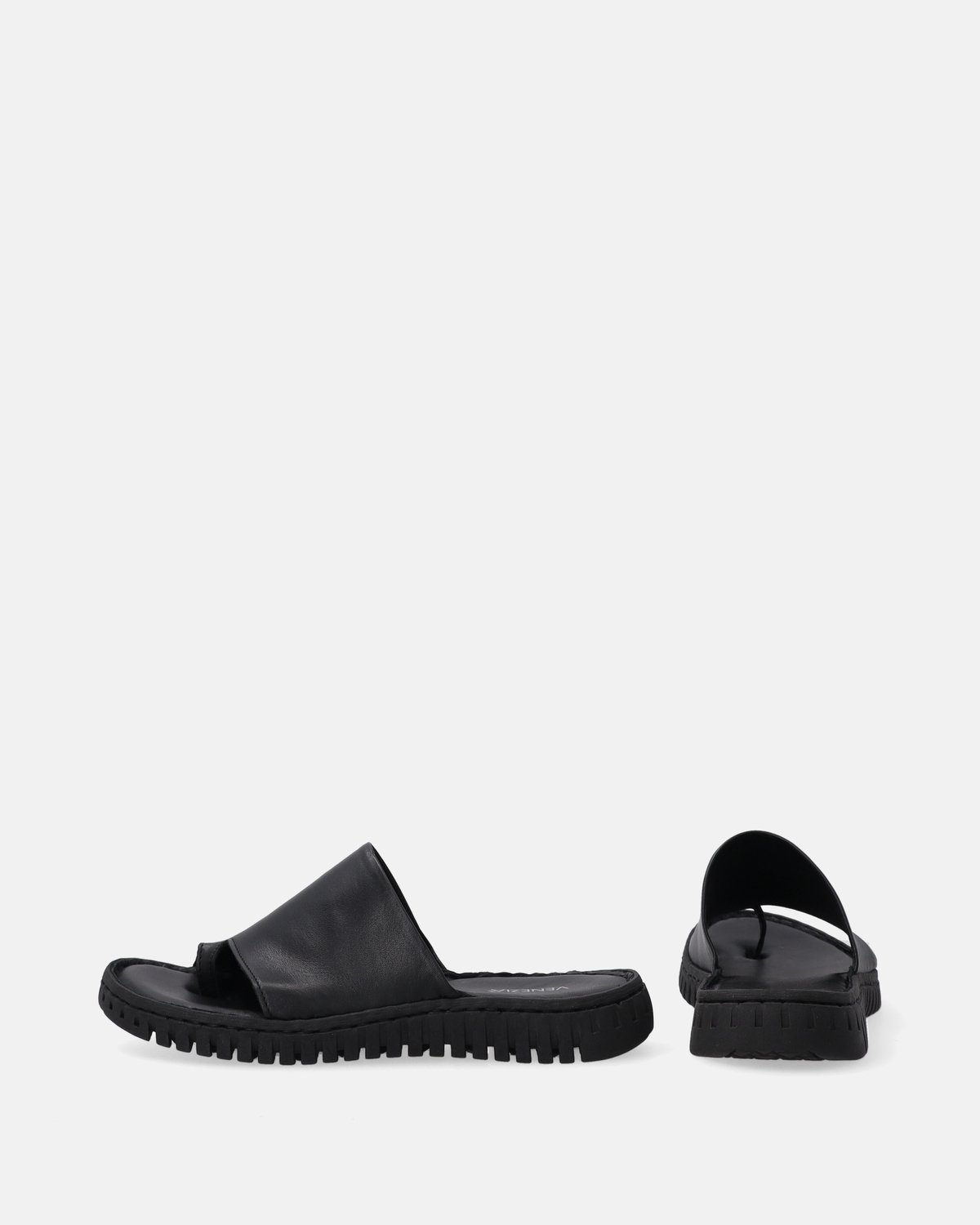 Zwarte leren teenslippers - Dames - Maat 36