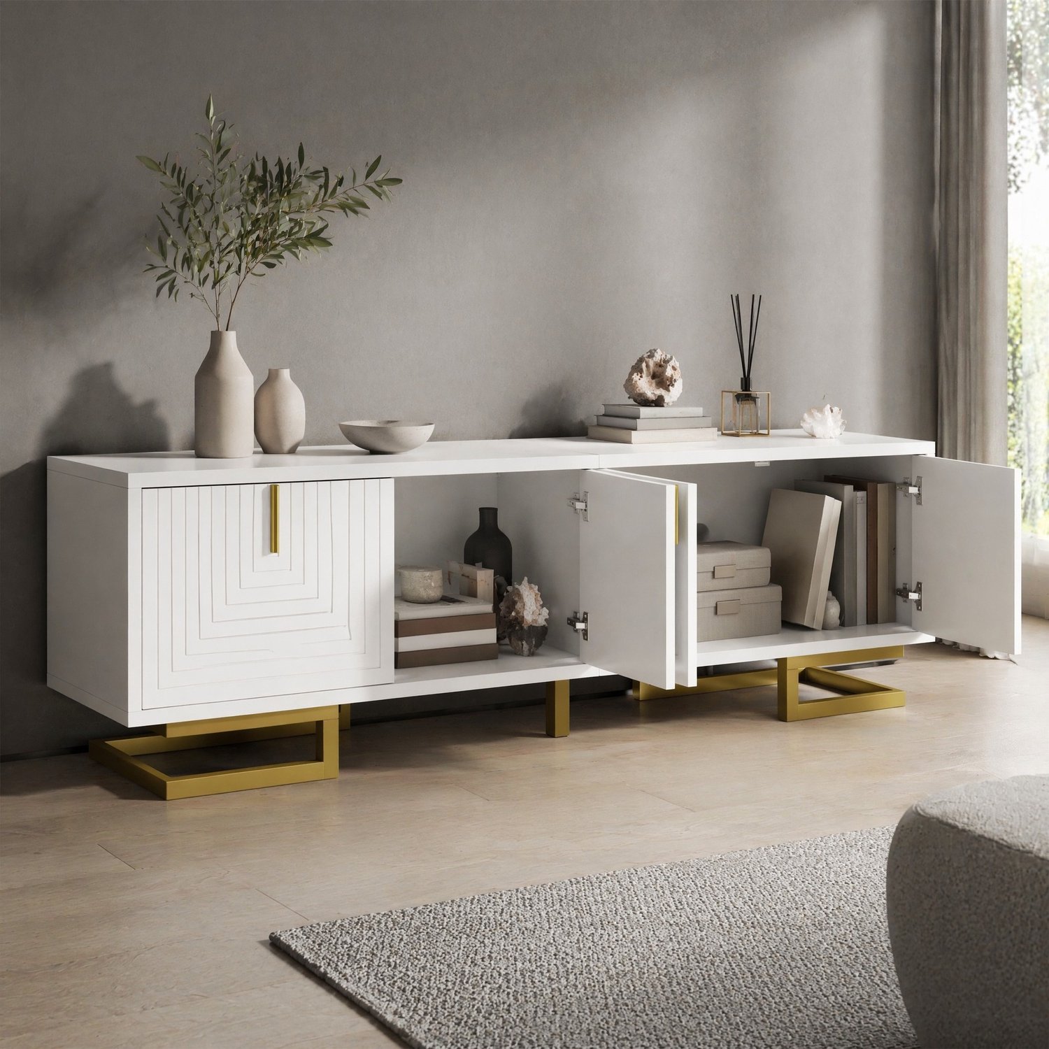 CHICFURN TV-meubel 160 cm - 4 deuren - verstelbare poten - wit