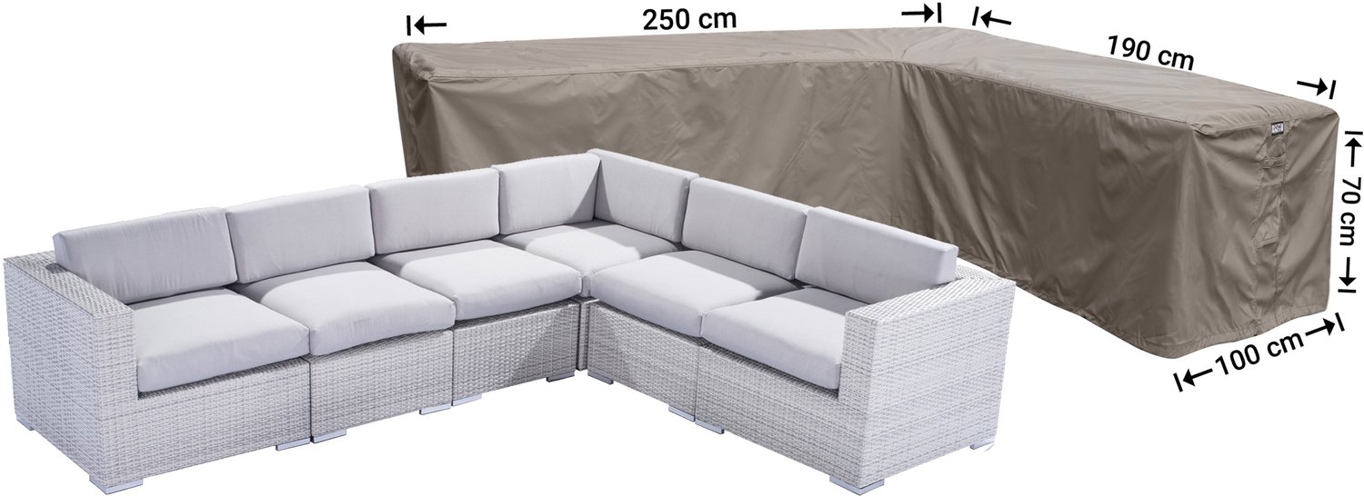 Raffles Covers beschermhoes loungeset / hoekbank (L-vorm) - 190 x 250 H: 70 cm - RHS250190right - Hoes voor hoekbank met ongelijke zijden - Lange zijde rechts (vanaf zitpositie) Taupe