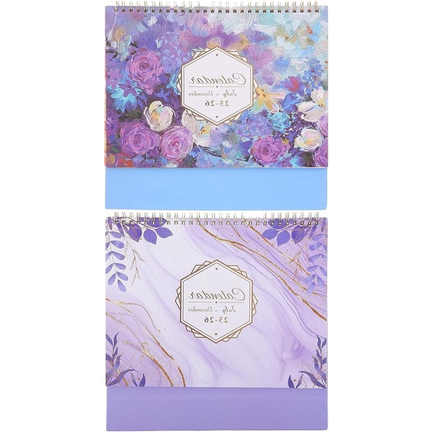 Bureaukalender voor 2026 - Planningskalender - Tijdbeheer - Bloemendesign - 25.3 cm - Paars