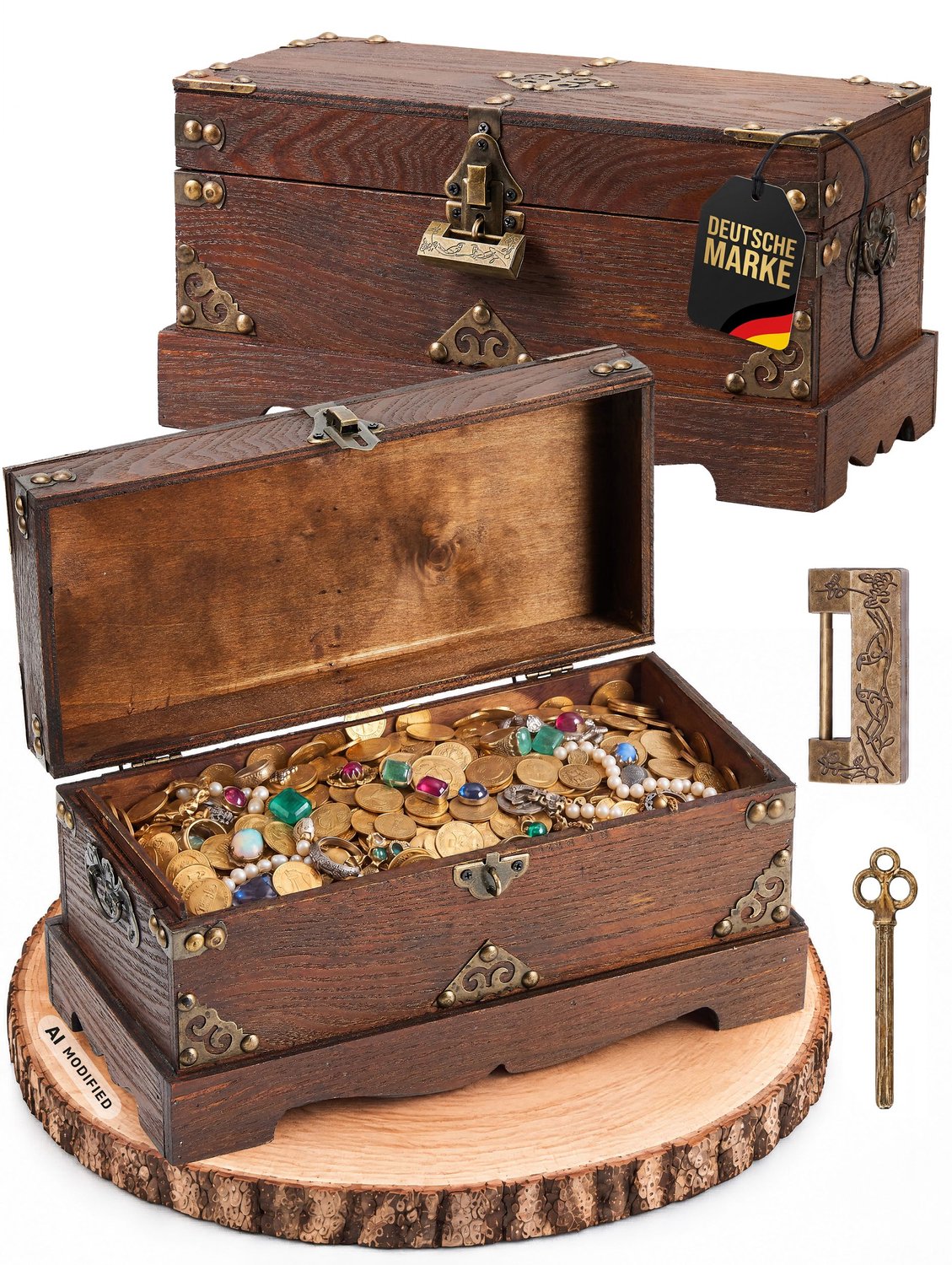 Kingpower houten schatkist met slot, schatkist, houten kist