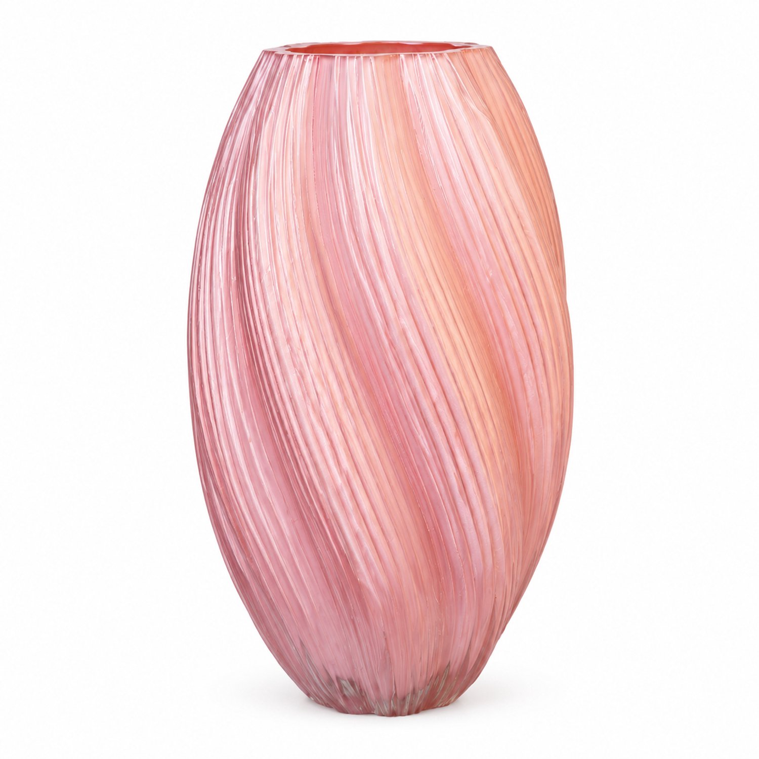 SWGOTA Grote roze glazen vaas - 27 cm hoog - Spiraalreliëf - Decoratie voor tafel en kast - In kartonnen doos