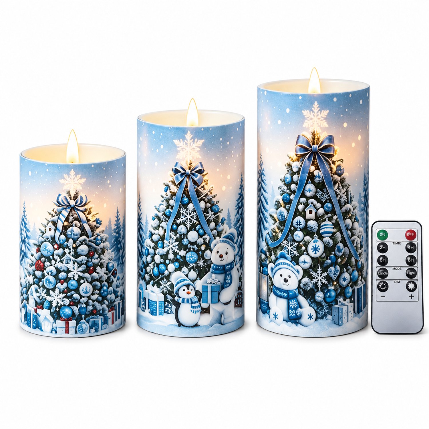 SWGOTA led kaarsen, set van 3 blauwe kerstkaarsen in verschillende hoogtes, met afstandsbediening, voor binnen, zonder batterijen