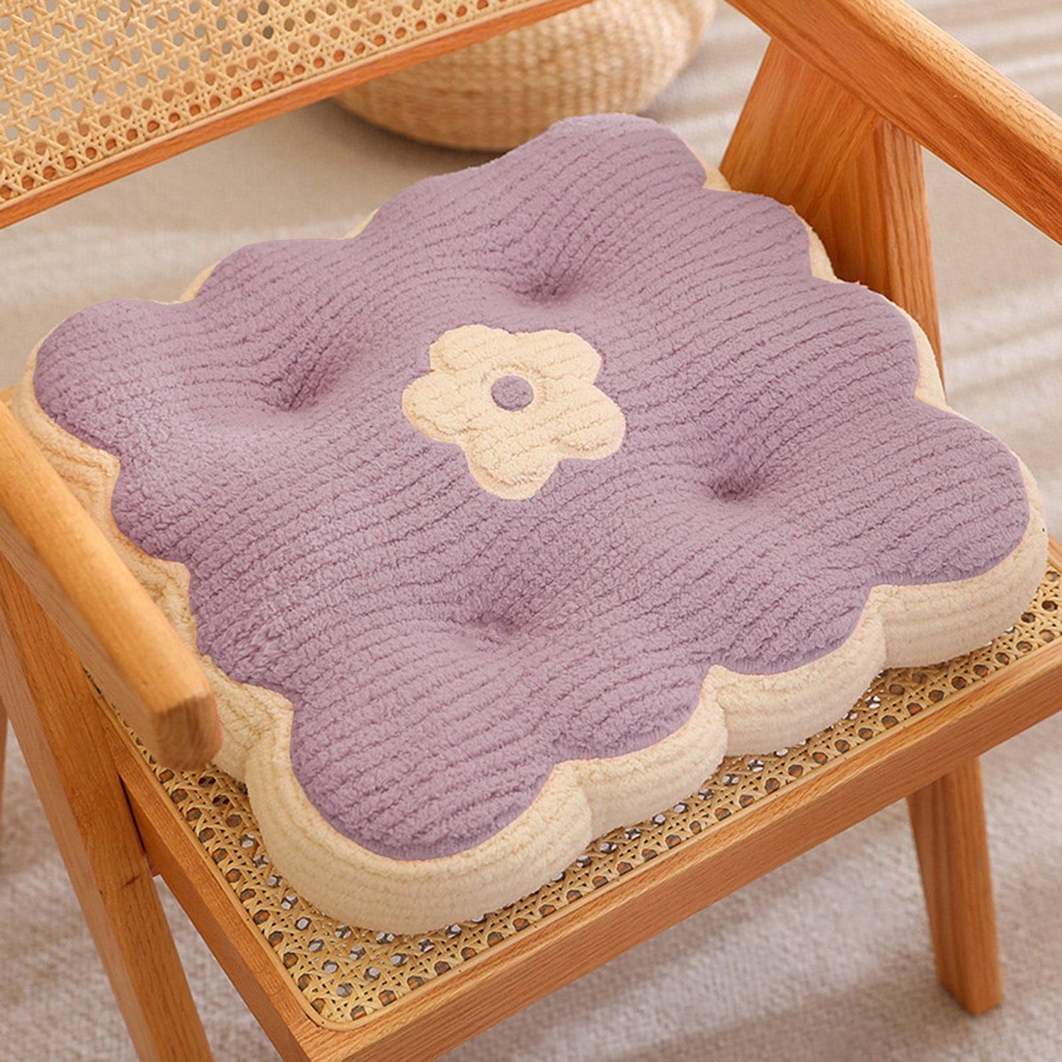 Ulisem Indoor Flower Dikke Stoelkussen Set - Stoelkussens - Zacht & Comfortabel - Antislip - Decoratief Paars Kussen Voor Eetkamerstoel, Keuken, Tuinmeubilair En Bureaustoel - Memory Foam Vulling - Ademend Pluche - Multi-inzetbaar Binnen & Buiten