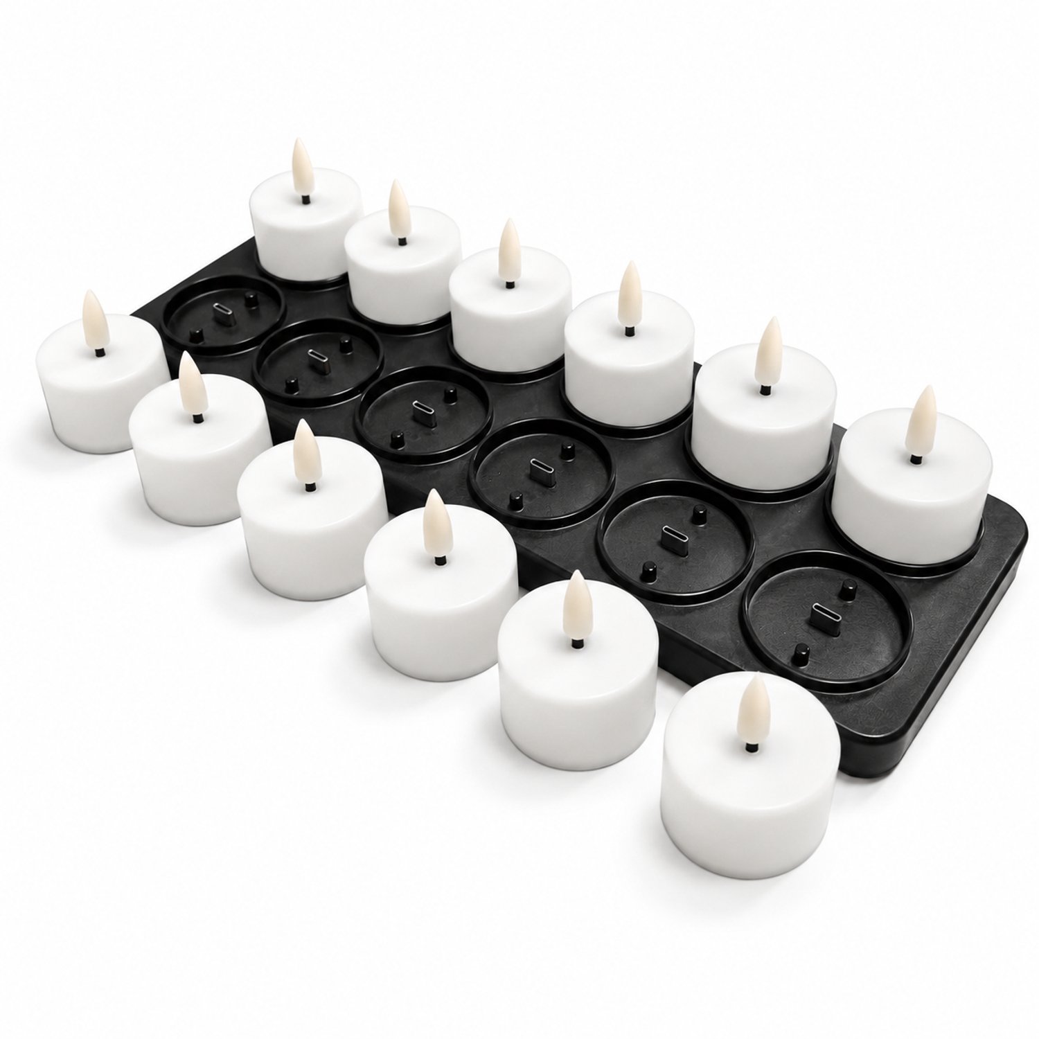 SWGOTA led kaarsen, set van 12 met warm licht, witte kaarsen en zwarte basis met 2 rijen, oplaadbaar via Type-C, op afstand te bedienen