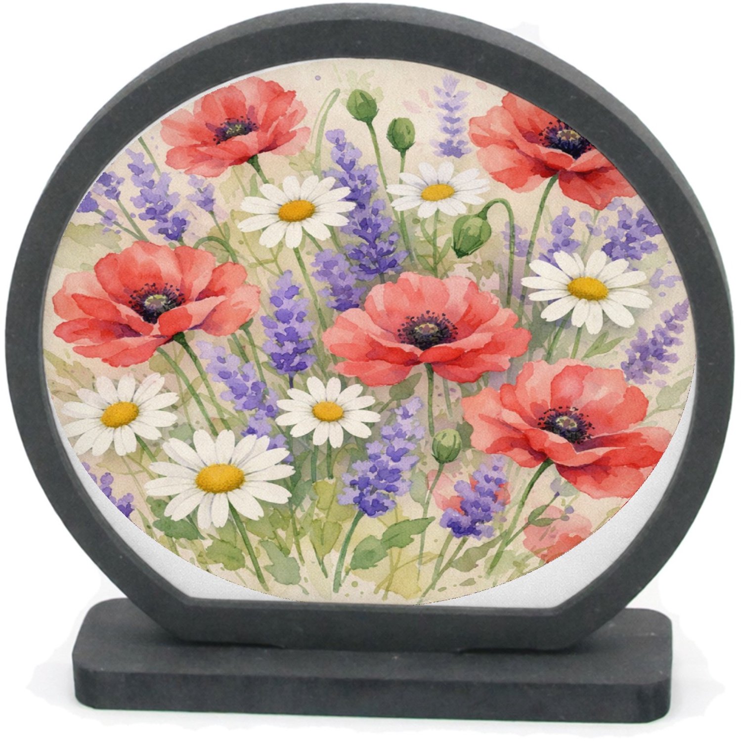Mr Cadeautjes Houten fotolijst rond met MDF inleg - design Aquarel wilde bloemen | cadeau Wit