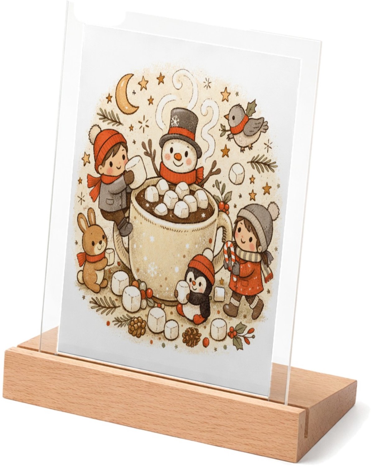Mr Cadeautjes Glasframe met vaste tekst - design Een knusse winterkeuken-scène met bewegende figuren rond een | cadeau Wit