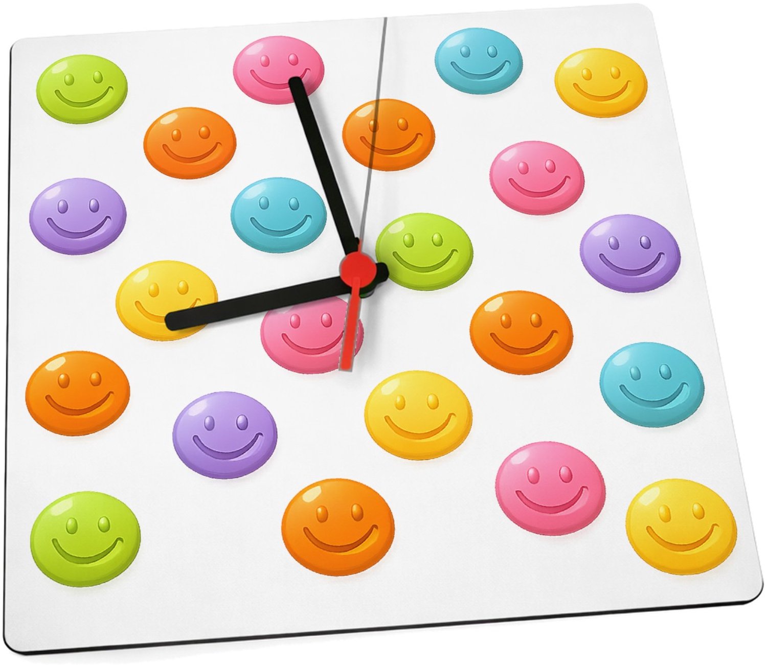 Mr Cadeautjes Klok 19 x 19 - design Een set van ronde fruit-icoontjes met glimlachende gezichten | cadeau Wit