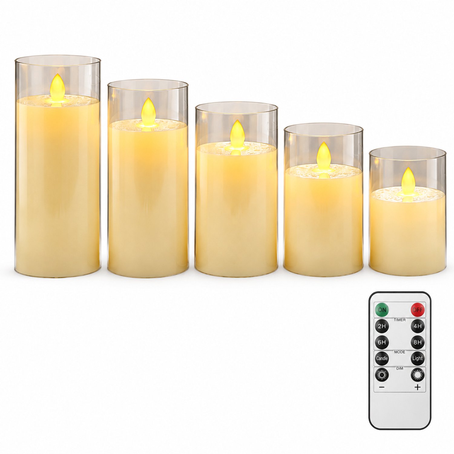 SWGOTA led kaarsen, set van 5 met bewegende vlam en afstandsbediening, ivoorwit met vlakke bovenkant, diameter 7,5 cm, hoogtes 10/12,5/15/17,5/20 cm, voor bruiloften en feestdecoratie