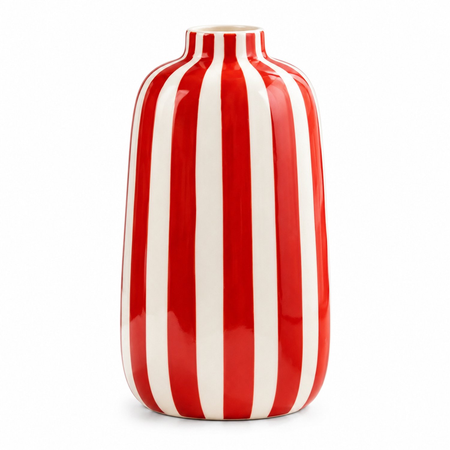 SWGOTA Keramische vaas met rood-witte strepen - Groot model, handbeschilderd, korte hals - Decoratie voor hal, eettafel en boekenkast